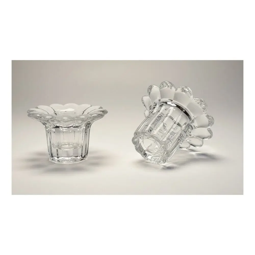 Vintage Borgonovo Italy Clear Glass Lotus Flower Votive Candle Holders Pair
